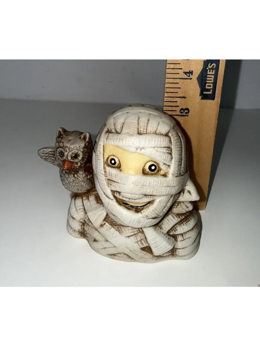 VINTAGE Halloween Ceramic Mummy Tealight Candle Holder Owl Googly Eyes Spooky 3
